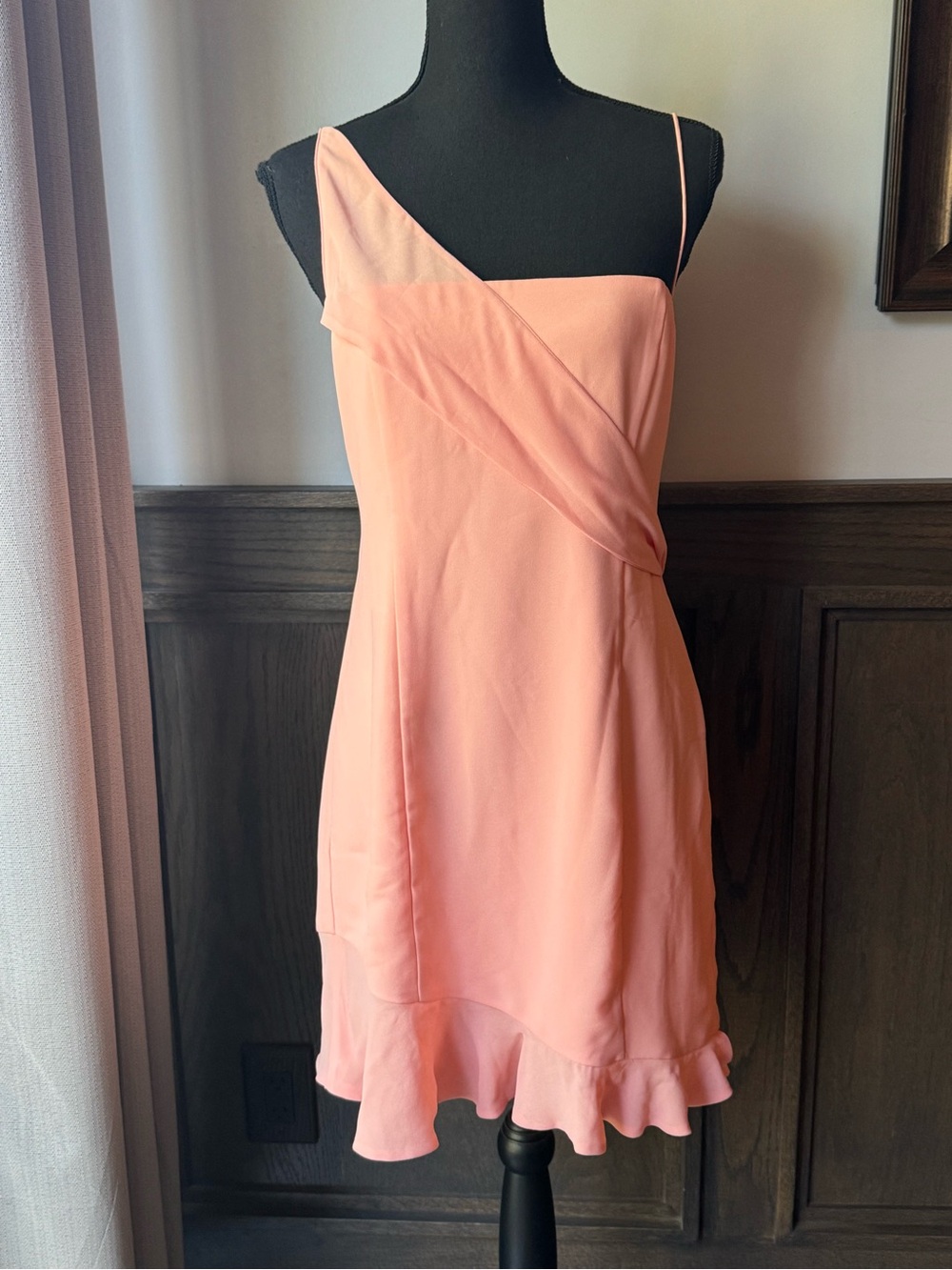 NBD Blush Peach Asymmetric Ruffle-Hem Mini Dress - Picture 2 of 9